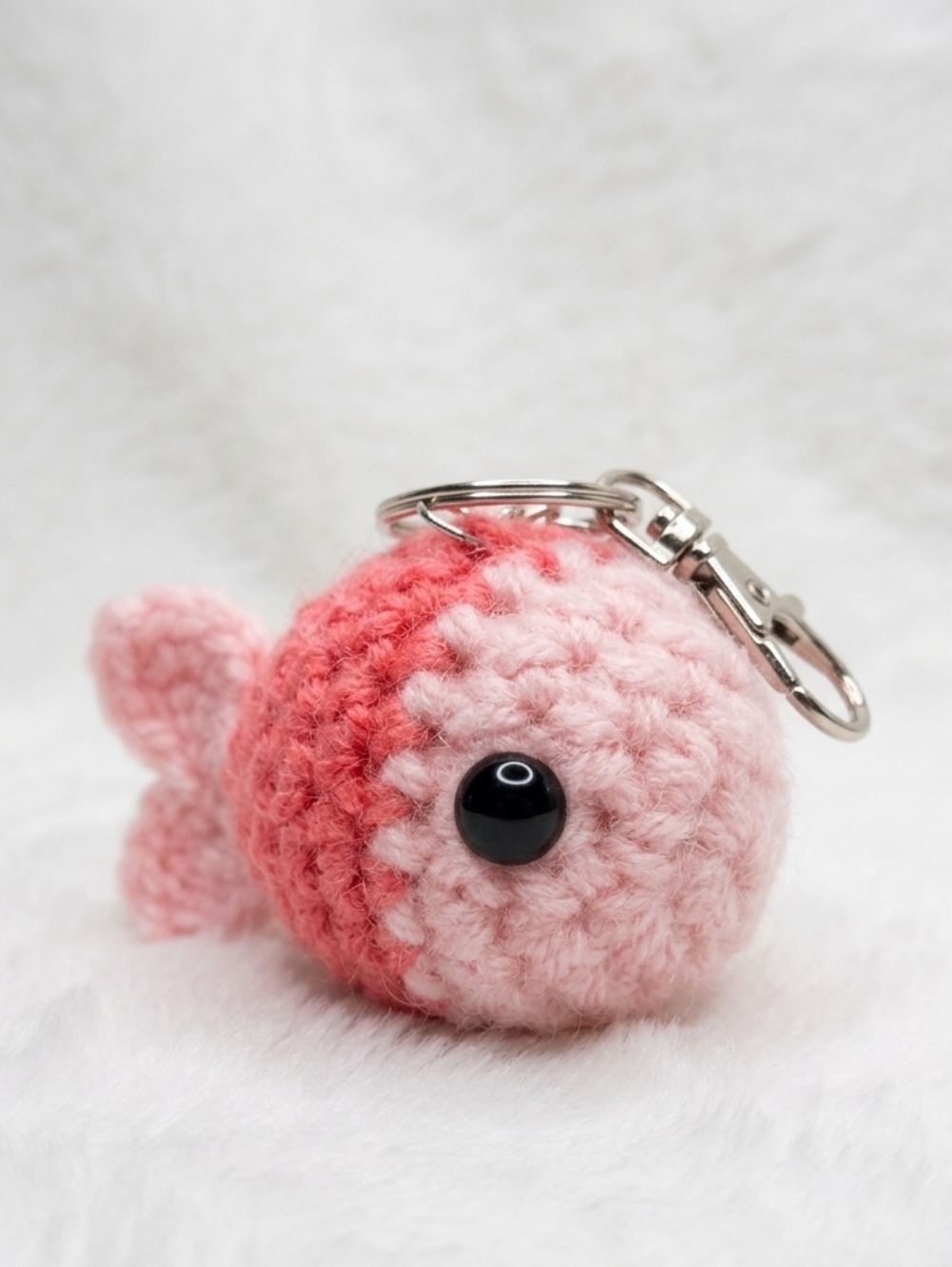 Handmade Pink Crochet Fish Keychain - Soft Pink Key & Card Holder Accessory